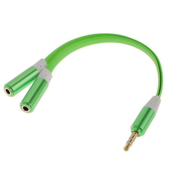Headphone 3.5mm Y Splitter Jack Male to 2 Dual Female Audio Cable Lead Green