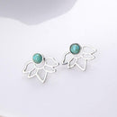 Women Alloy Retro Turquoise Petal Hollowed Leaves Pierced Stud Earrings