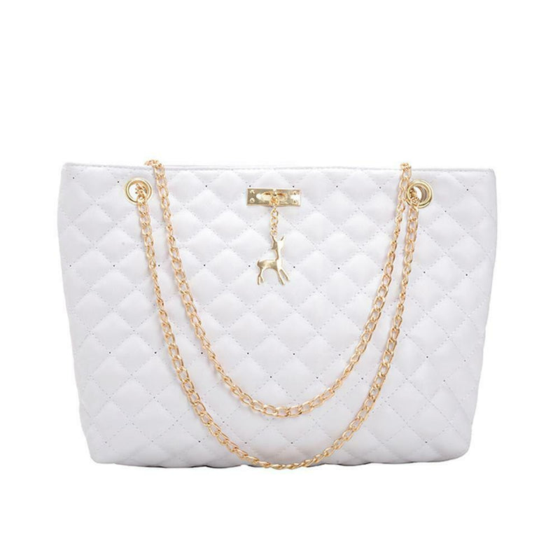 Fashion Leather Handbag Women Large Top-handle Bags Shopping Tote (White)