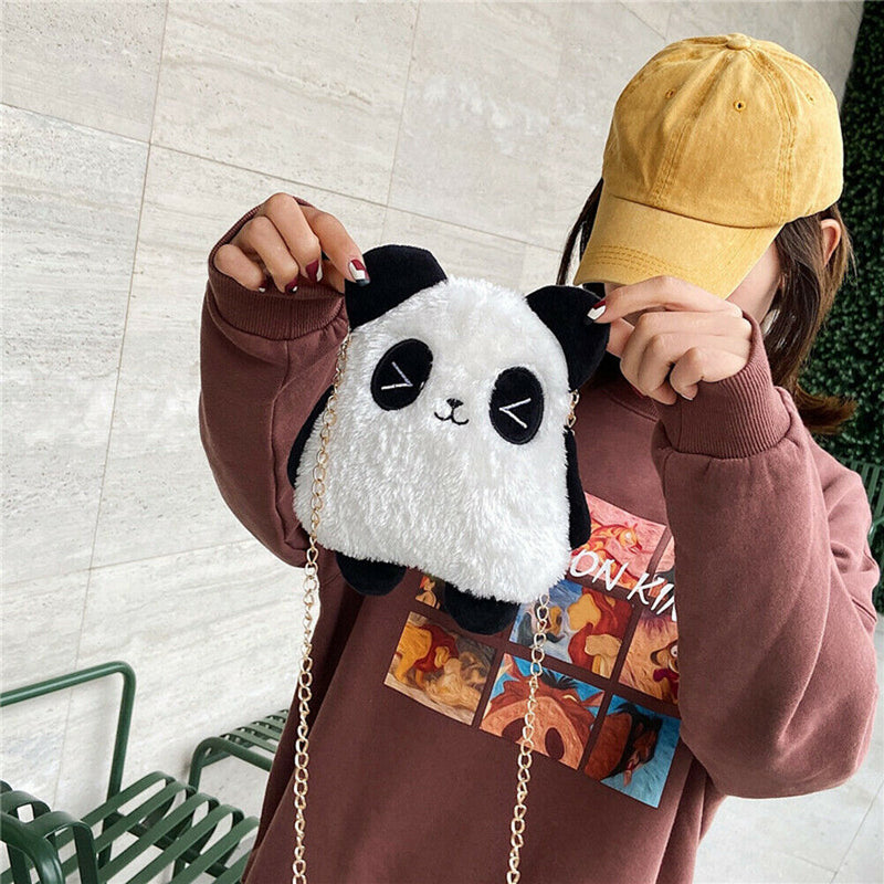 Cute Plush Panda Crossbody Handbag Women Girl Chain Shoulder Bags (Style 1)