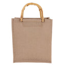 Eco-friendly Burlap Handbag Linen Shopping Bag with Bamboo Handles Design