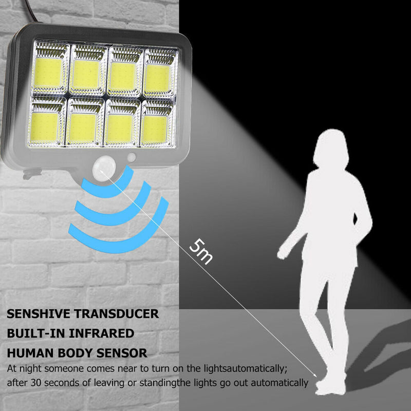 160 LED Solar Wall Light Remote Control Motion Sensor Yard Security Lamp
