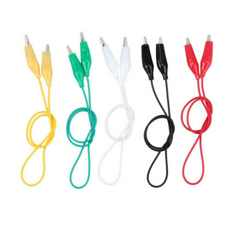 20pcs Alligator Crocodile Clip Test Lead 5 Coloured Cable Wire Double End Jumper