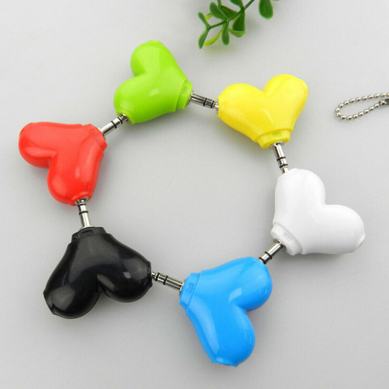1Pc mini cute heart-shaped 3.5mm double jack adapter to earphone connector A JR