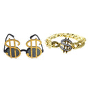 2pcs Glitter US Dollar Sign Party Glasses Bracelet Rapper Big Daddy Costume