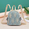 Straw Woven Small Backpacks Women Stripe Print Shoulder School Bags (Blue)