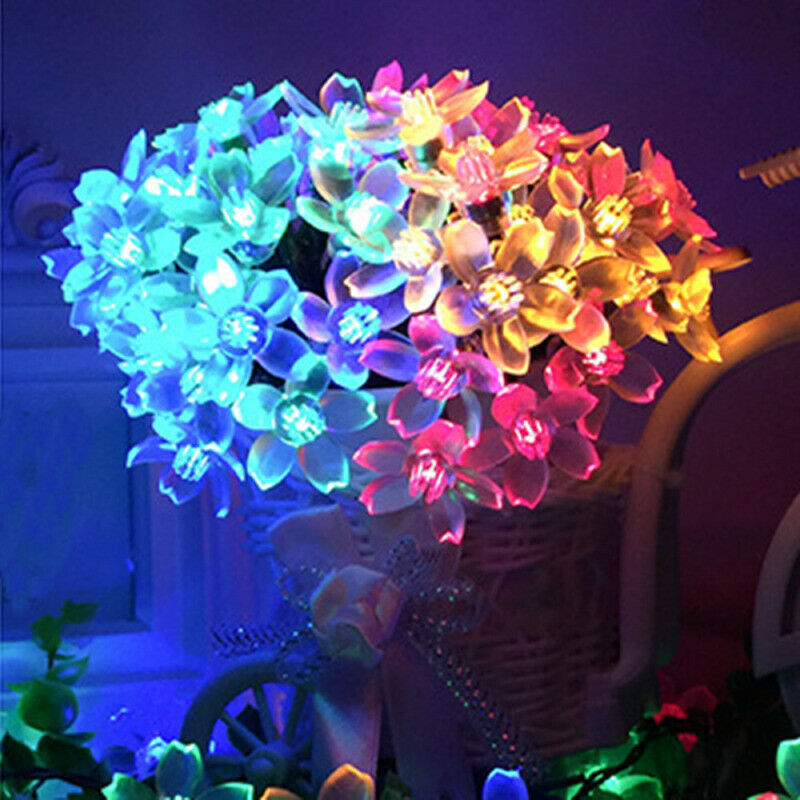 7M 50 LED Cherry Blossoms Peach Flower String Fairy Lights Christmas Par DBG