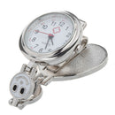 White Heart Quartz Movement Clip Nurse Brooch Fob Tunic Watch Smile Face