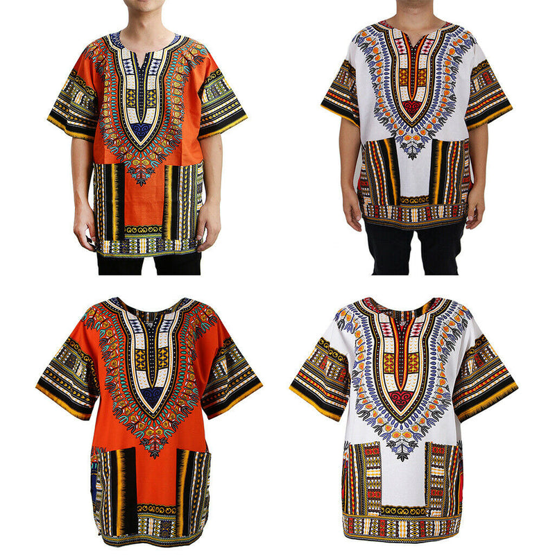 2 Pieces Unisex Short Sleeve Dashiki African Hippie