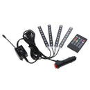 4pcs 9 LED 7 Color RGB Strips Sound Remote Control Activated Car Interior Light