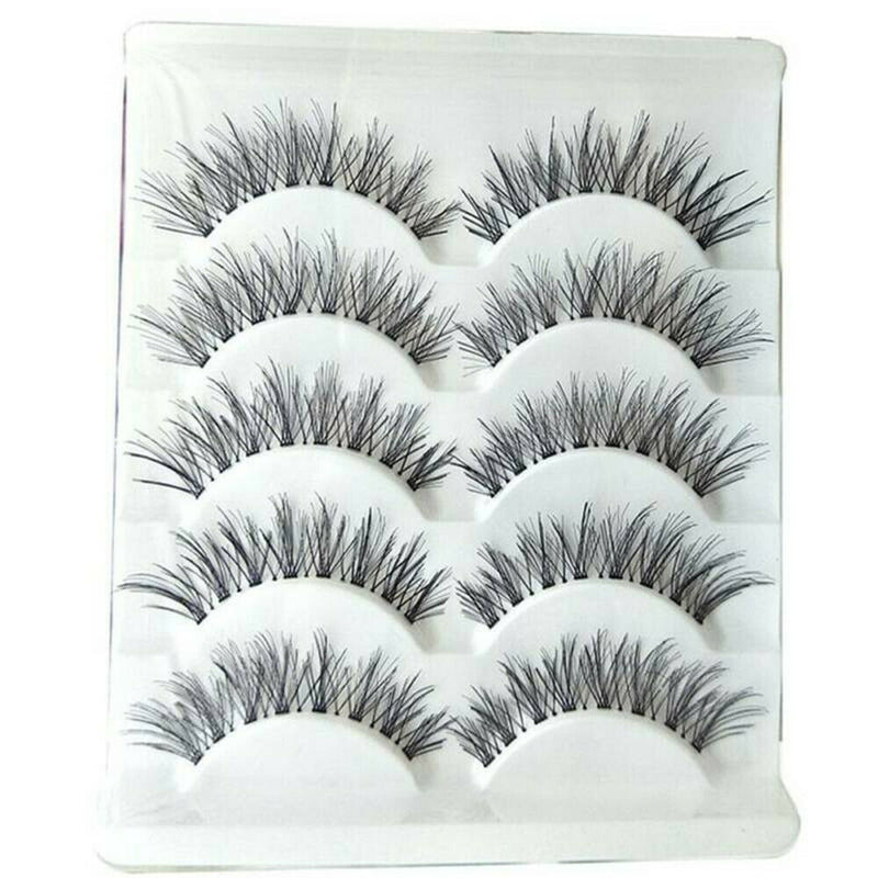 5Pair Thick Cross Natural Eye Lashes Extension Makeup False Eyelashes Clear Band