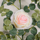 1.8M Artificial Eucalyptus Garland Pink Core White Petals Roses Flower Deco