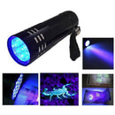 Black Mini Aluminum UV ULTRA VIOLET 9 LED FLASHLIGHT BLACKLIGHT Torch Light Lamp