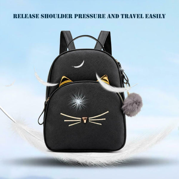 Teenagers Backpack PU Leather Shoulder Bag School Bags Girls Cat Square Satc #s