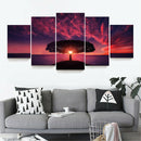 5Pcs Sunset Tree Red Ocean Sky Modern Canvas Oil Painting Wall Art Home Decor