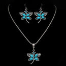 Turquoise Crystal Dragonfly Pendant Necklace Earrings Jewelry Set for Women L2A1