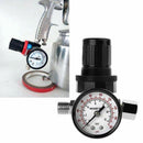 1/4" Air Pressure Regulator Reducer 12Bar 180 PSI Spray Gun Pressure Valve Gauge