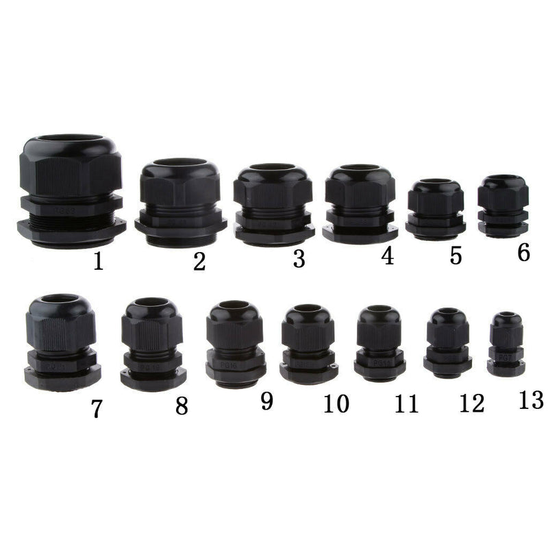 10X 3-6.5mm Black PG7 Cable Gland Connector IP68 Waterproof Plastic