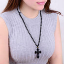 40cm Black Obsidian Stone Cross Necklace Jewelry For Men Pendants Gifts D5H9