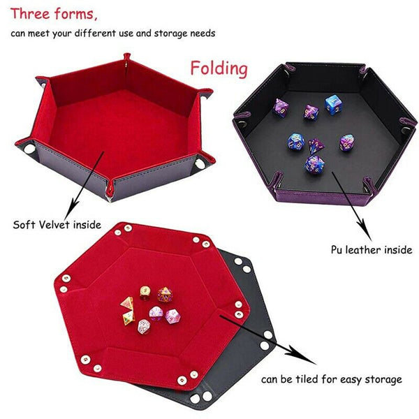Dice Rolling Tray Dice PU Folding Hexagon Tray Dice and Game Storage Tray f O4X2