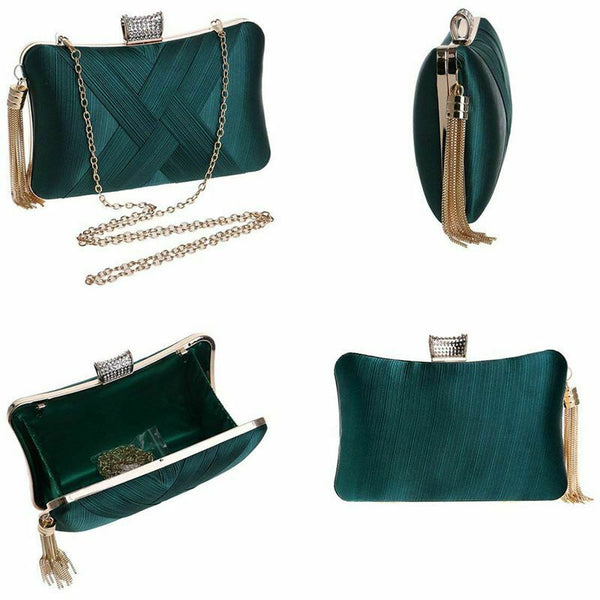 Women's Evening Clutches Bags Silk Satin Party Handbags Bridal Wedding Prom V6K4