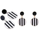 4X(Black White Striped Pendant Earrings Women'S Statement Round Pendant EarI1O8)