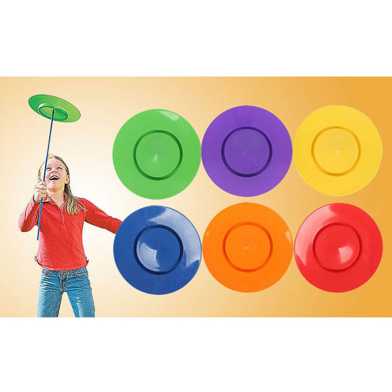 Set of 6x Plastic Spinning Plates Stick Set Magic Circus Trick Juggling Toys