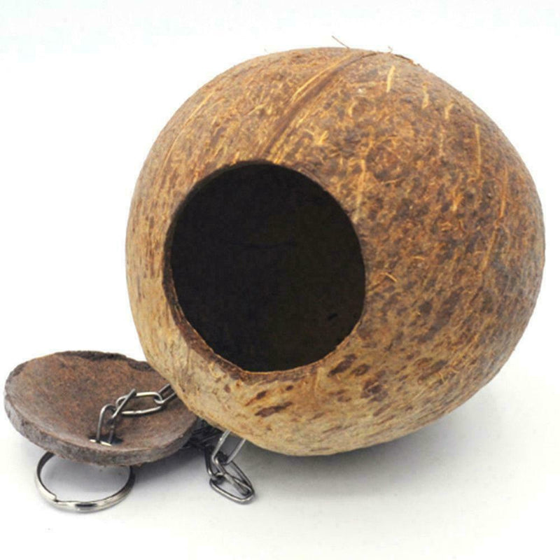1xNatural Coconut Shell Bird Nest House Hut Cage Feeder Pet Parrot Parakeet E7J9
