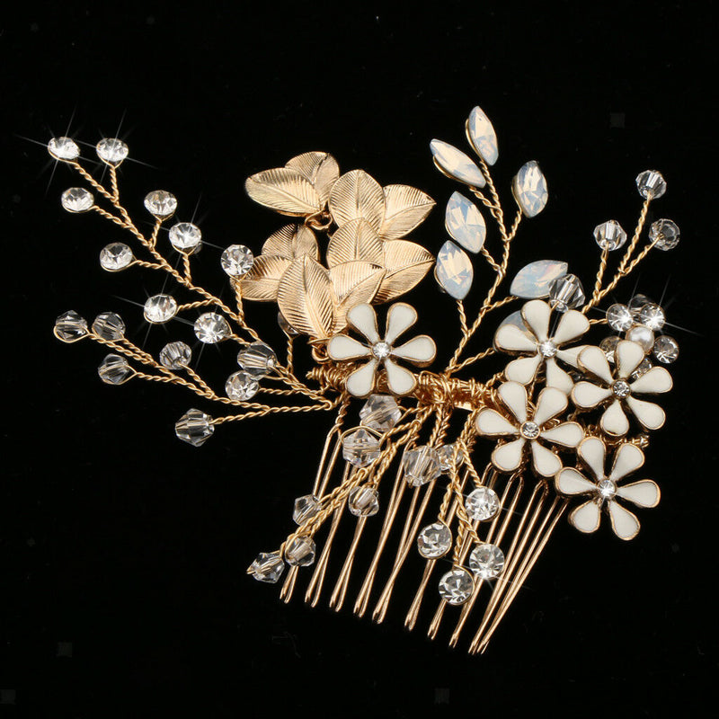 Crystal Flower Leaf Hair Comb Wedding Party Prom Birdal Fashion Hair Jewelry