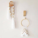 Wooden Beads Tassel Ring Wall Hanging Ornament Kid's Room Decor Craft White