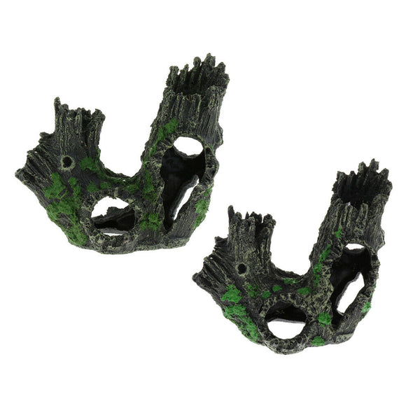 2PCS Fish Tank and Aquarium Artificial Hollow Tree Branch with Lichen Decoration