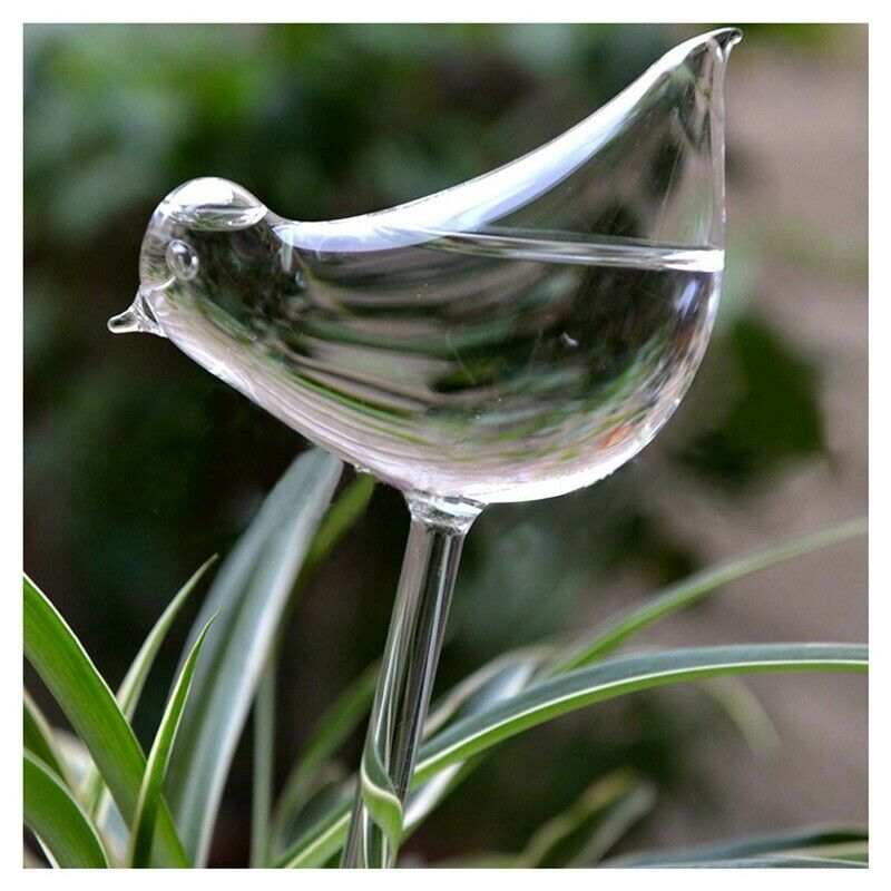 Clear Glass Plant Flower Holiday Watering Spike Stake Bird Shaped Water Fee