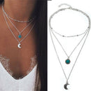 Fashion Multi-Layer Choker Turquoise Moon Pendant Chain Necklace Boho Jewelry