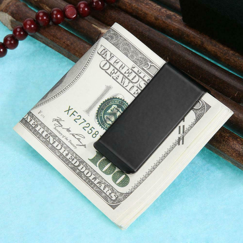 Portable Stainless Steel Fourfold Money Clip Unisex ID Cards Holder(Black)