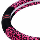 38cm leopard steering wheel cover in winter plush gear brake black/red