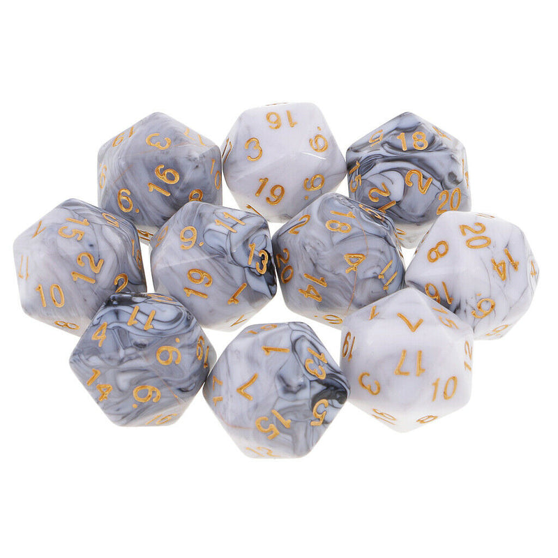 10X D20 Polyhedral Game Dice for RPG Dungeons and Dragons Party Games White