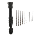 Aluminium Hand Drill Rotary Tools + 10x Twist Drill Bit 0.5mm-3.0mm Black