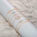 5pcs/set Rhinestone Geometric Hand Chain Women Heart Bracelet Jewelry Gift