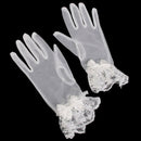 White Wedding Bridal Short Prom Wrist Lace Gloves With Bowknot Rhinestone A4P6