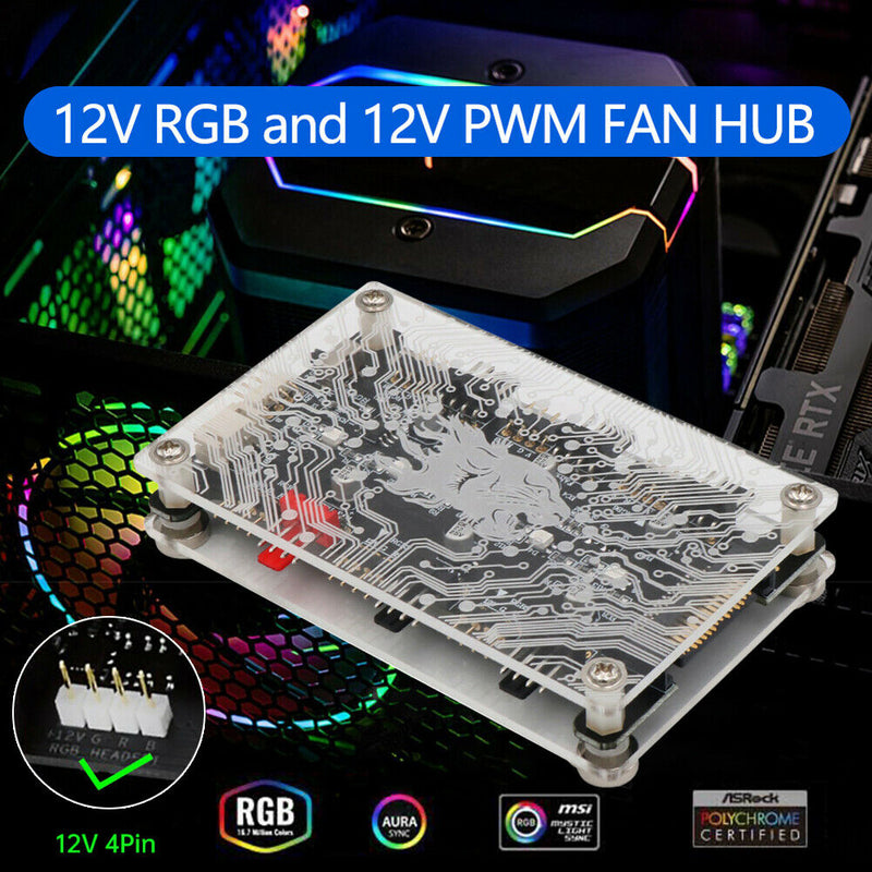 1 to 6 Fan Splitter HUB 4 Pin 12V ARGB LED Strip 12V PWM Cooler Adapter
