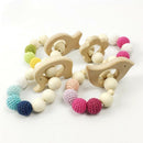 2pcs Natural Wood Teether Safe Wooden Cartoon Animal Baby Teething Rings