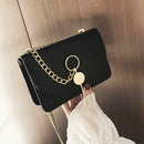 Fashion Women Messenger Bag Leather Pure Color Chain Shoulder Bag (Black)