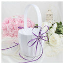 Double Heart Wedding Flower Girl Basket White Satin Rhinestone Decor Purple