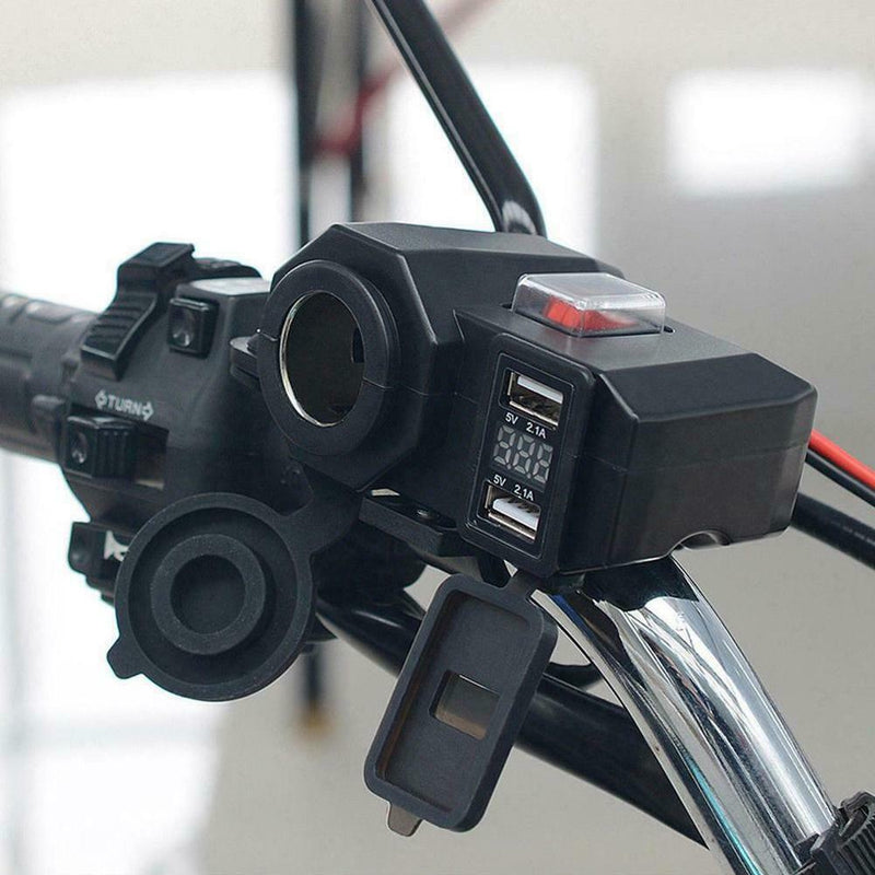 12v/24v Motorcycle USB Charger Power Adapter Socket&Voltmeter Display