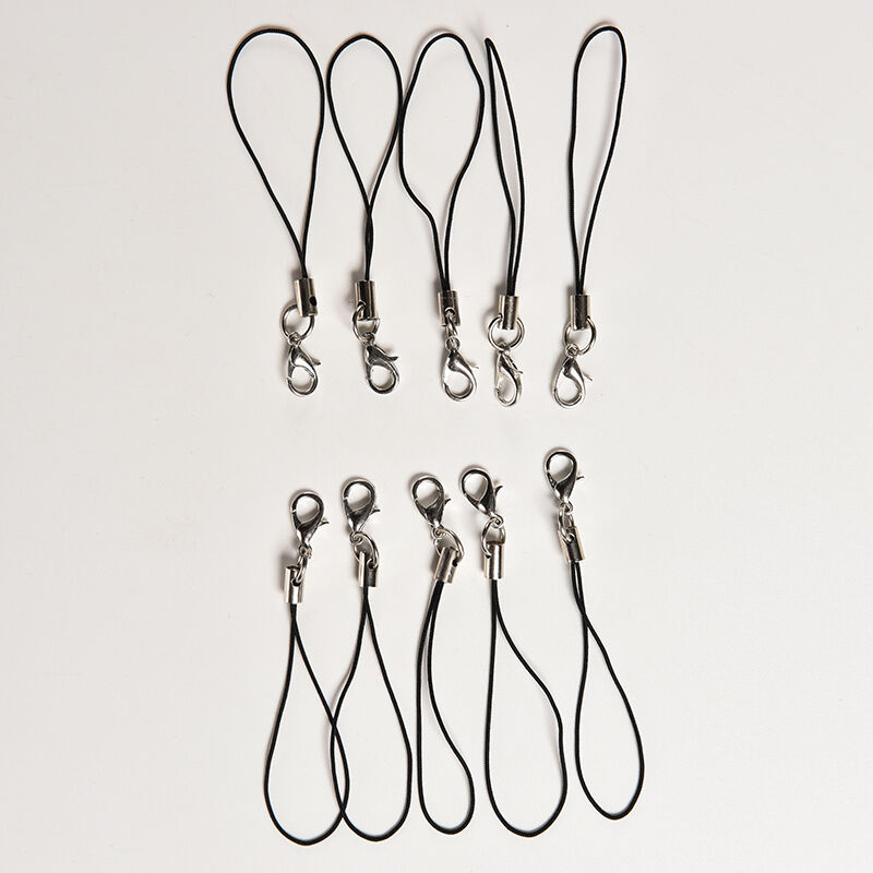 100Pcs Black Cell Phone Rope Strap Charm Cords Lariat Clip Lanya ES