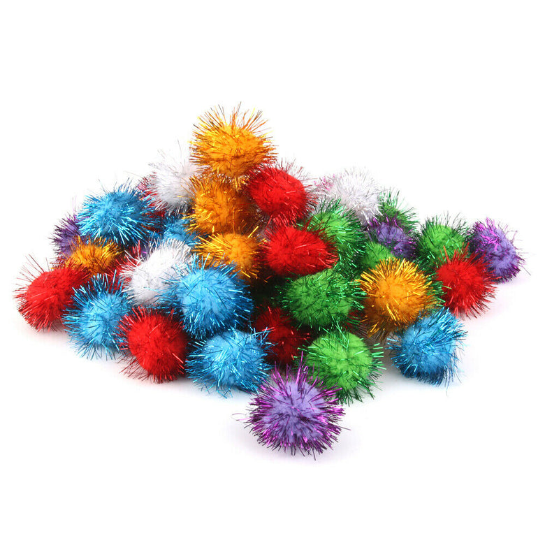 3.5cm Glitzy Tinsel Sprayed Pompoms Balls Cat Toys B