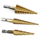 3 Pcs High-Speed Steel Step Drill Bit Set Power Tools Cone Titanium Coated
