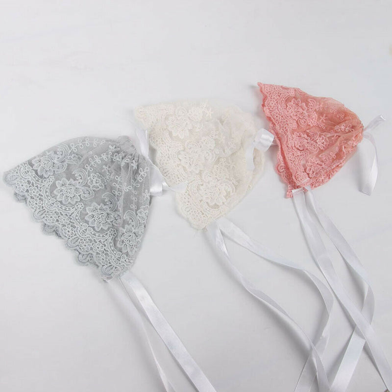 Baby Girl's White Boys Baby Shower Caps Lace Floral Bonnet Infant's Hat