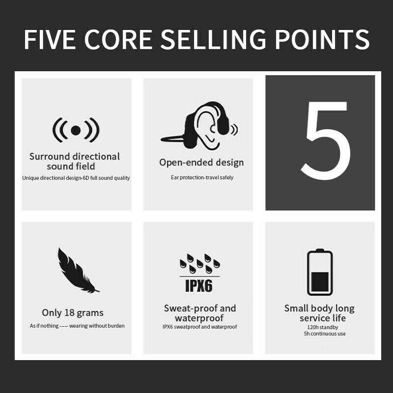Waterproof IPX8 Bone Conduction Wireless 5.0 Headset Wireless Stereo Headphone b