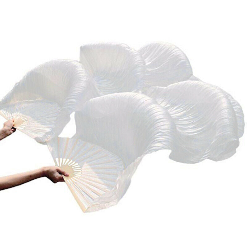 100% Silk Unisex Chinese Silk Veil Dance Fans 1Pcs Belly Dance Fans White C T2F6